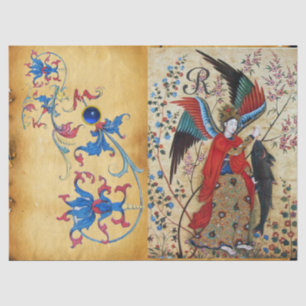 ARCHANGEL RAPHAEL UND FISCH BLAUER FLORAL PARCHIER SEIDENPAPIER