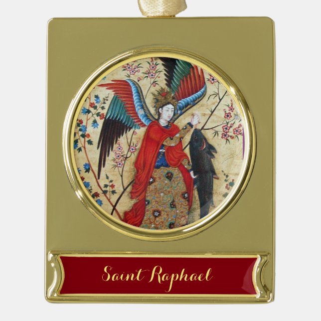 ARCHANGEL RAPHAEL UND FISCHPARKPLATZ Banner-Ornament GOLD (Vorderseite)