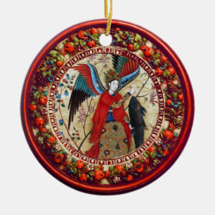 ARCHANGEL RAPHAEL UND FISCHPARKPLATZ KERAMIK ORNAMENT