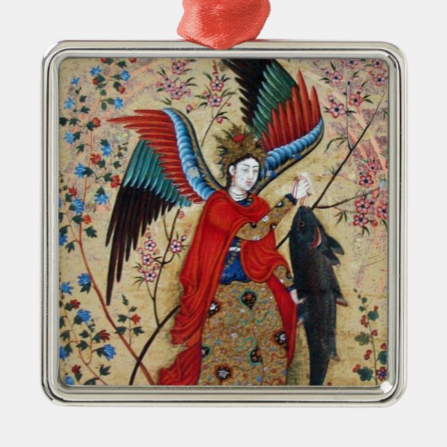 ARCHANGEL RAPHAEL UND FISCHPARKPLATZ ORNAMENT AUS METALL (Vorne)