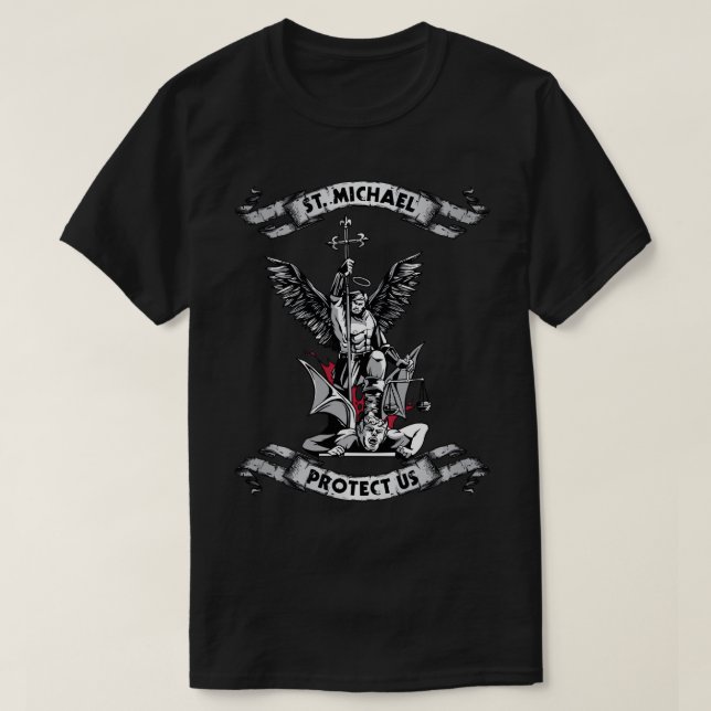 Archangel Saint Michael Protect Us Defend Us Long T-Shirt (Design vorne)