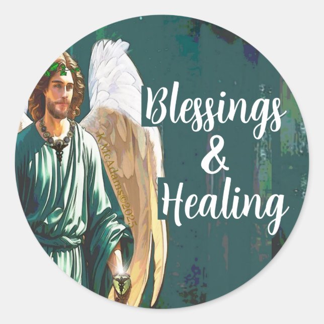 Archangel Saint Raphael Blessings & Healing Angel Runder Aufkleber (Vorderseite)