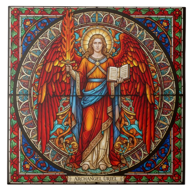 Archangel Uriel Angel of Wisdom & Illumination Fliese (Vorderseite)
