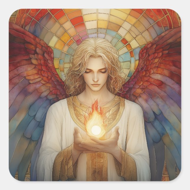 Archangel Uriel Die Flamme Gottes Rainbow Mosaik Quadratischer Aufkleber (Vorderseite)
