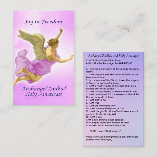 Archangel Zadkiel and Holy Amethyst Visitenkarte (Vorne/Hinten)