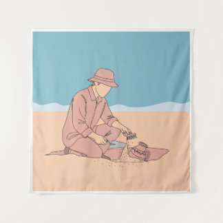 Archäologe, einfache Kunst aus einer Hand, kontinu Wandteppich