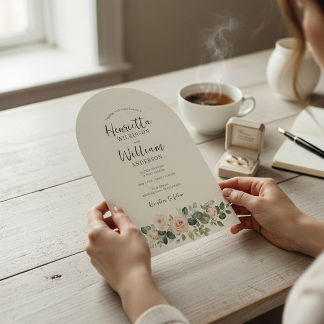 arched all in one botanical floral green script einladung (Von Creator hochgeladen)