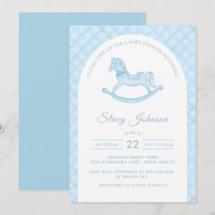 Arched Blue Rocking Horse Boy Baby Showeinladung Einladung
