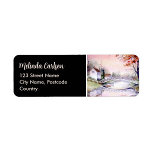 Arched Bridge Maine Autumn Watercolor Painting