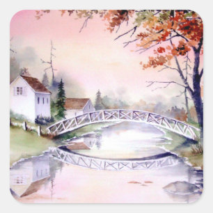 Arched Bridge Wasserfarbenmalerei Quadratischer Aufkleber