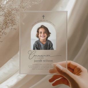 Arched Foto First Communion Boy Einladung