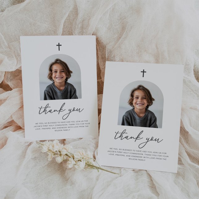 Arched Foto First Communityjunge Danke (Zazzle Arched Photo First Communion Boy Thank You)