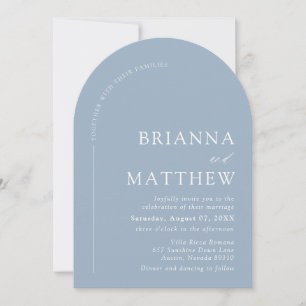 Arched Modern Minimalistisch Dusty Blue White Wedd Einladung