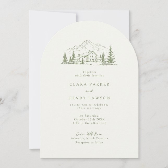 Arched Sage Mountain Photo Wedding Invitation Einladung (Vorderseite)