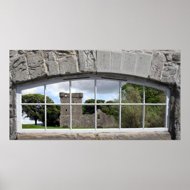 Arched Window mit View of Scottish Castle Poster (Vorne)