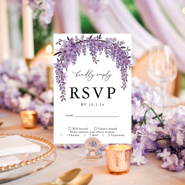 Arched Wisteria Branch Floral Wedding RSVP Card Karte (Von Creator hochgeladen)