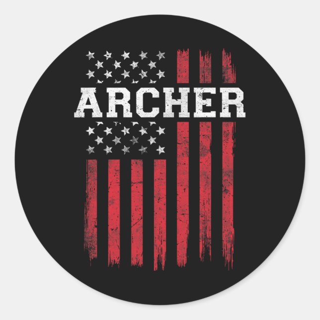 Archer American Flag USA Patriot Patriotic Archery Runder Aufkleber (Vorderseite)