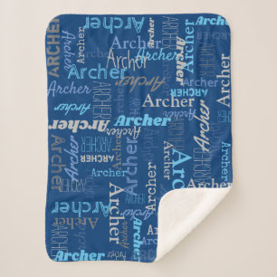 Archer personalisierte Namenstöne in Blau und Gra Sherpadecke