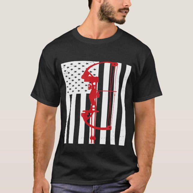 Archery American Flag Usa Patriotic Bow Arrows Arc T-Shirt (Vorderseite)