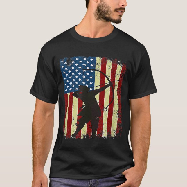 Archery Arrow American Flag Bow Jagd Hunte T-Shirt (Vorderseite)