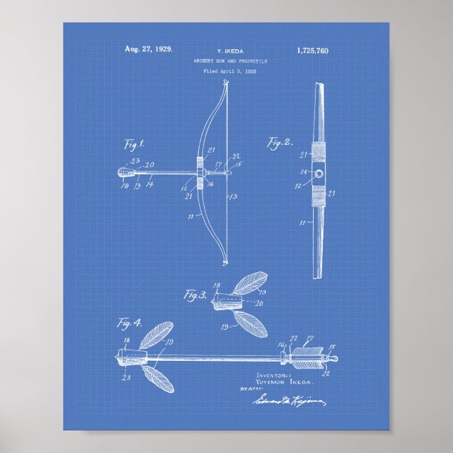 Archery Bow 1929 Patent Art Blueprint Poster (Vorne)