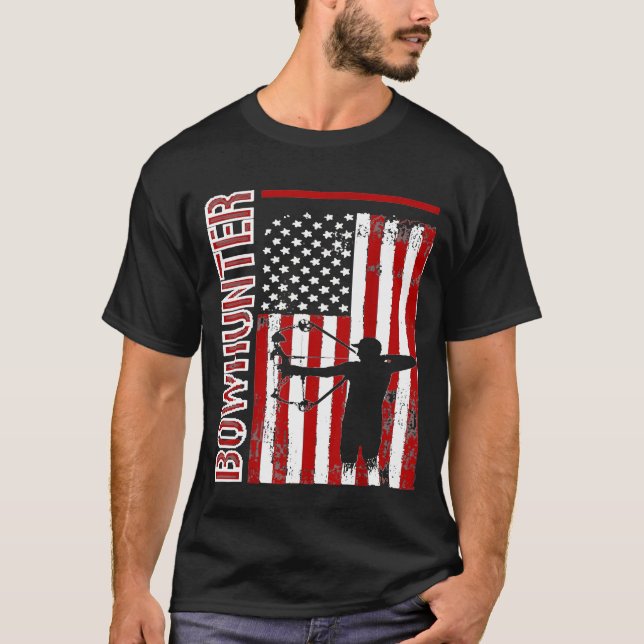 Archery Bowhunter Patriotic American Flag Idea T-Shirt (Vorderseite)