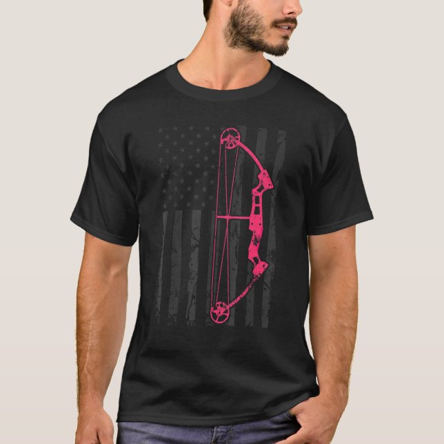 Archery Compound Bow USA American Flag Bowhunting T-Shirt (Vorderseite)
