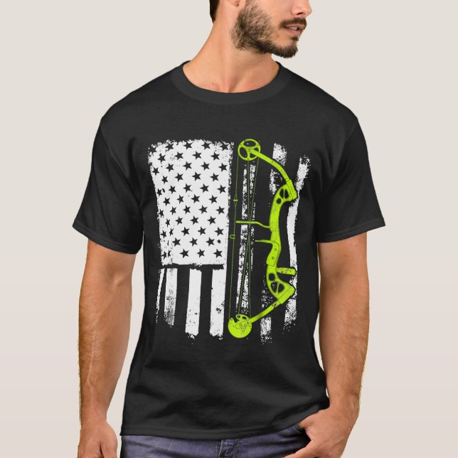 Archery Compound Bow Usa Flag T-Shirt (Vorderseite)