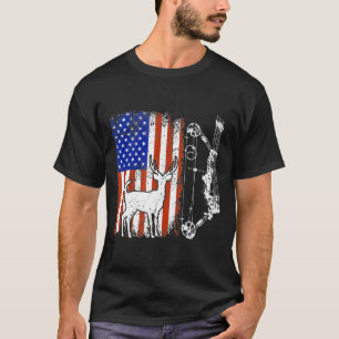 Archery Deer Hunter Bow Junting US Flag Patriotic T-Shirt