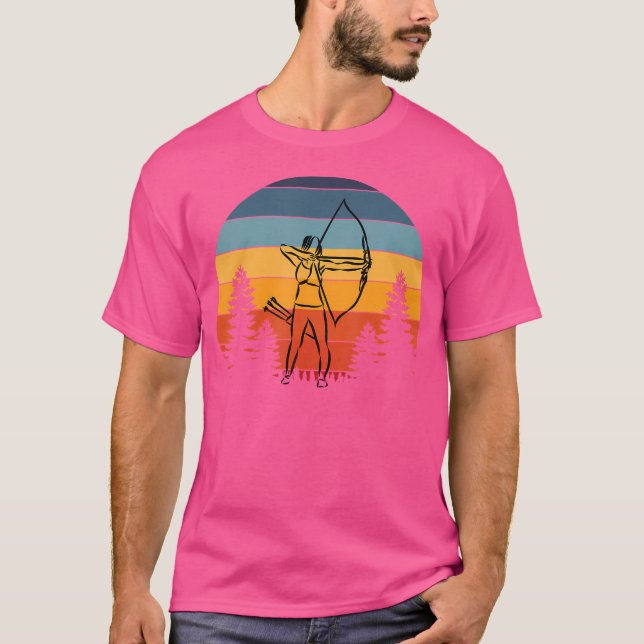 Archery Girl Archer Bow Longbow Hand Drawing T-Shirt (Vorderseite)