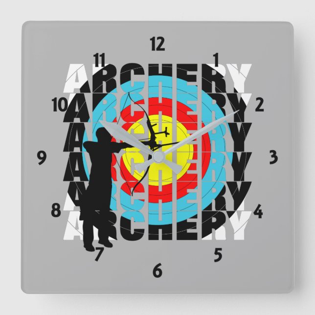 Archery Sport Cool Typografy Archers Graphic Quadratische Wanduhr (Vorderseite)