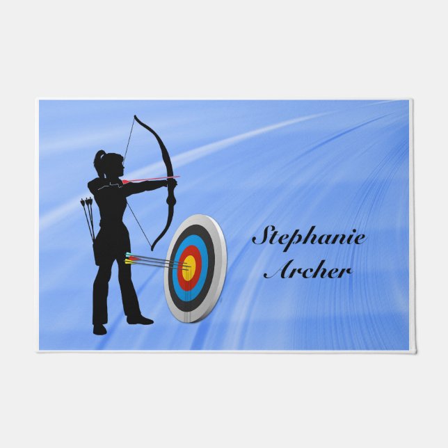 Archery Sport Female Archer Ziel personalisieren Fußmatte (Vorderseite)
