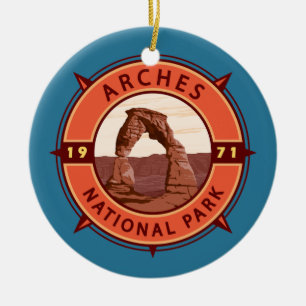 Arches Nationalpark Retro Kompass Emblem Keramik Ornament