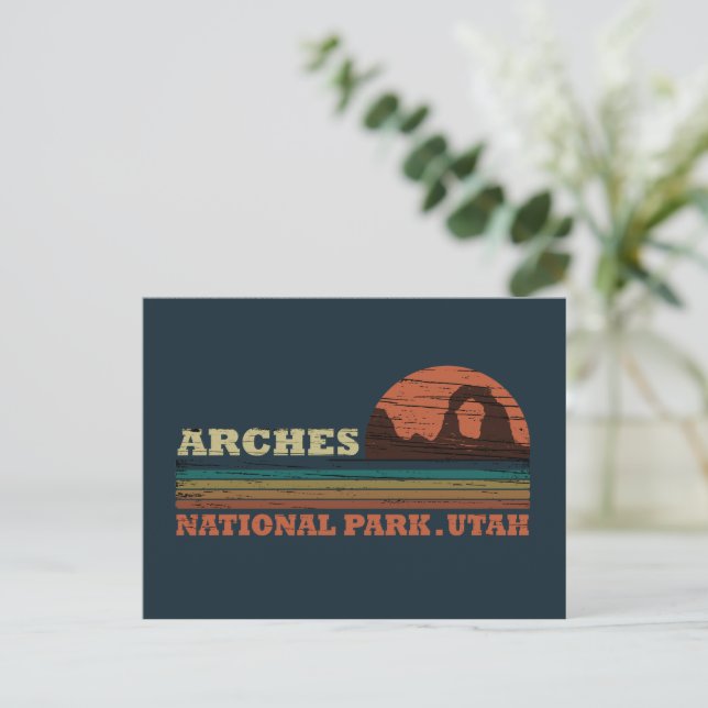 Arches Nationalpark Utah Vintager Parkplatz Feiertagspostkarte (Stehend Vorderseite)
