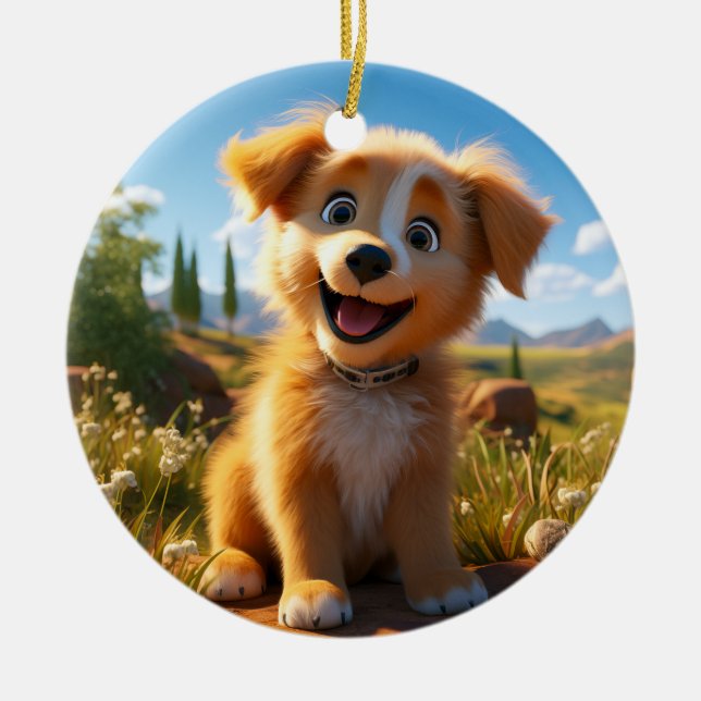 Archie - Gelbe Labrador Retriever Puppy Keramik Ornament (Vorne)