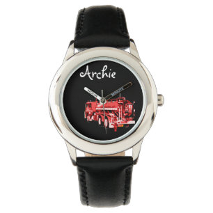Archie Name mit rotem Feuerwehrfahrzeug, Armbanduhr