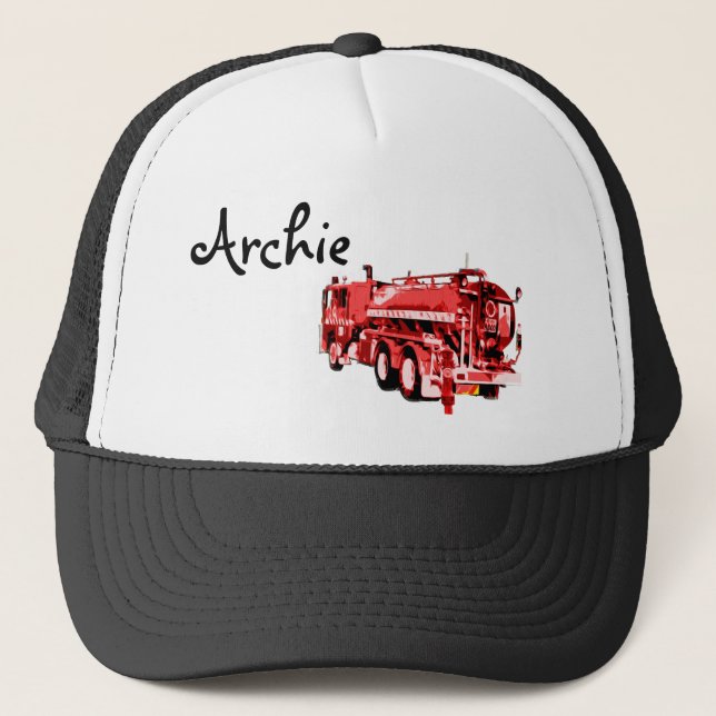 Archie Name mit rotem Feuerwehrfahrzeug, Truckerkappe (Vorderseite)