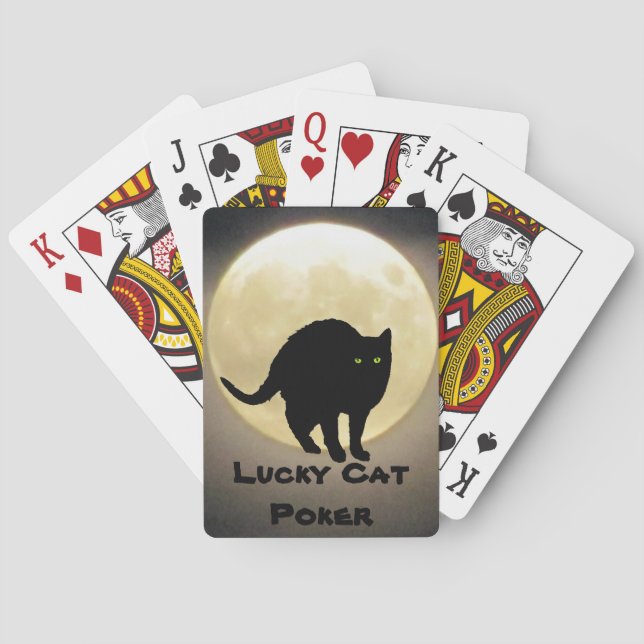 Arching Black Cat and Moon Lucky Cat Poker Spielkarten (Rückseite)