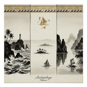 Archipel- Drei Meere der Philippinen Sumi-e Poster