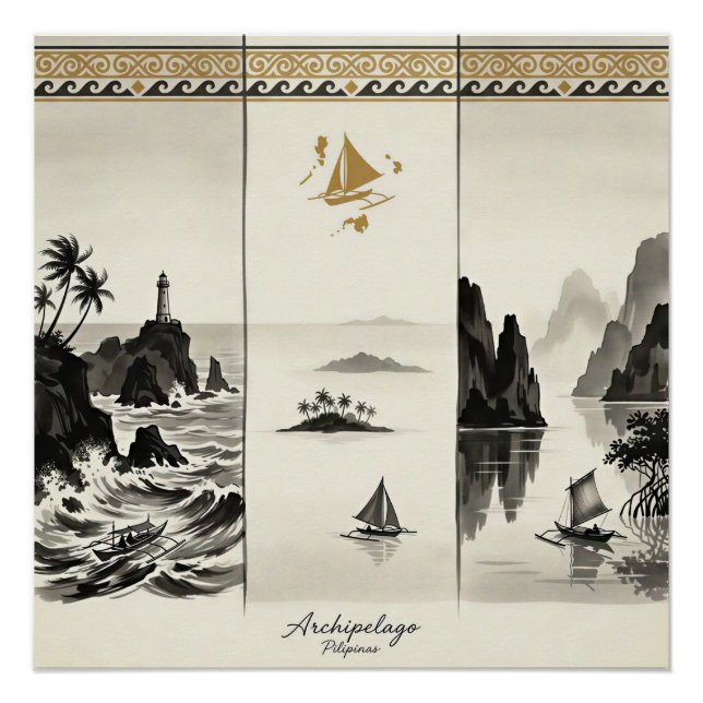 Archipel- Drei Meere der Philippinen Sumi-e Poster (Vorderseite)