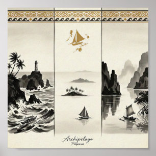 Archipel- Drei Meere der Philippinen Sumi-e Poster