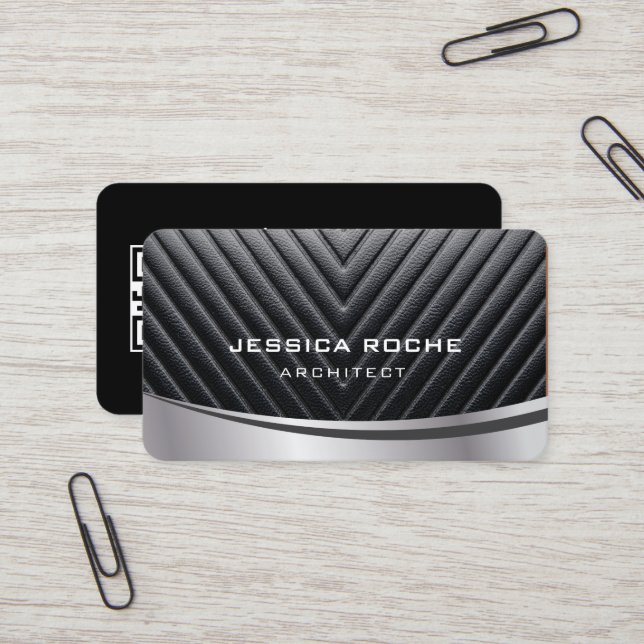 Architect Beruflich Black Silver Metal QR Code Visitenkarte (Vorderseite/Rückseite Beispiel)