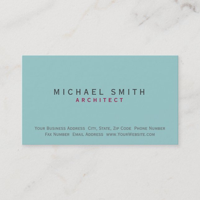 Architect Blue Modern Simple Minimal Business Card Visitenkarte (Vorderseite)