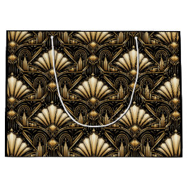 Architectural Art Deco | Black Gold Luxe Gift Bag Große Geschenktüte