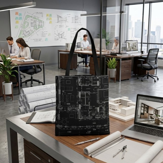 Architectural Blueprint Pattern Tote Bag (Von Creator hochgeladen)