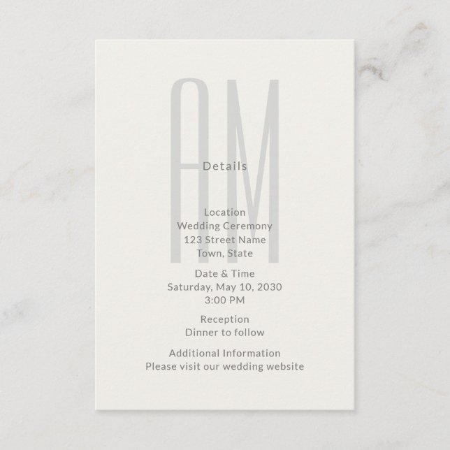 Architectural Monogram Wedding Details Card Begleitkarte (Vorderseite)