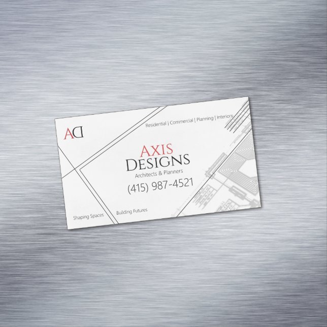 Architecture Minimalistisch Blue Print White Magnetische Visitenkarte (Beispiel)