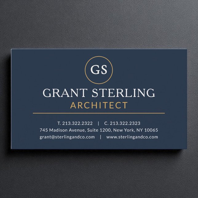 Architecture Navy Blue Gold Luxury Moderne Visitenkarte (Von Creator hochgeladen)