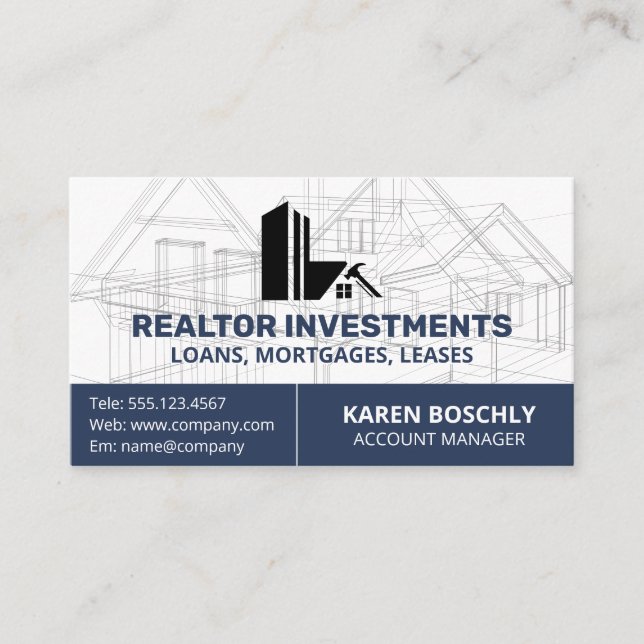 Architekt Blueprint | Logo für Zuhause-Eigenschaft Visitenkarte (Vorderseite)