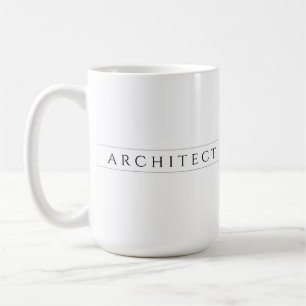 ARCHITEKT Große weiße Keramik Tasse / Schwarz